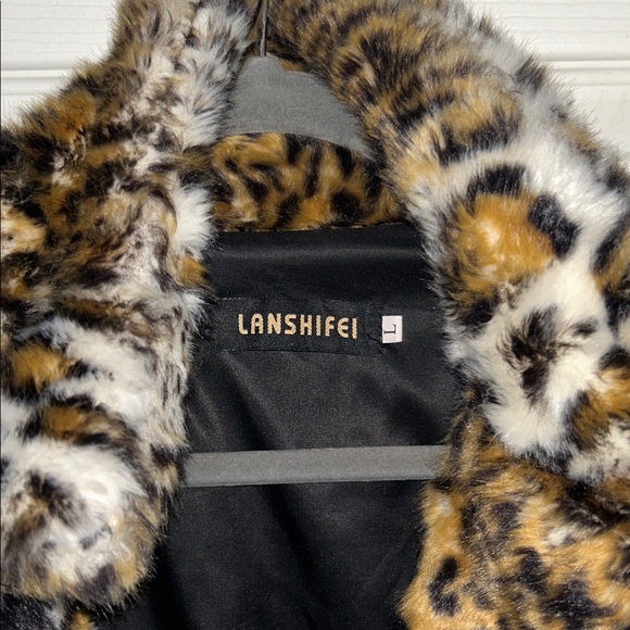 Lanshifei Womens Faux Fur Leopard Print Midi Coat Size Large Mob Wives - Picture 6 of 13